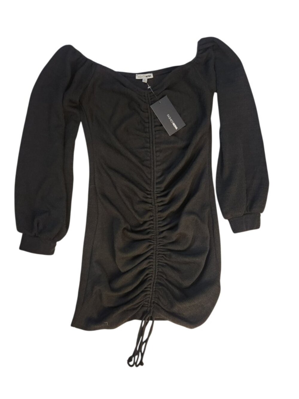NWT Fashionnova Size L Black Mini Dress Long Sleeve Baby Im in Love Ruched